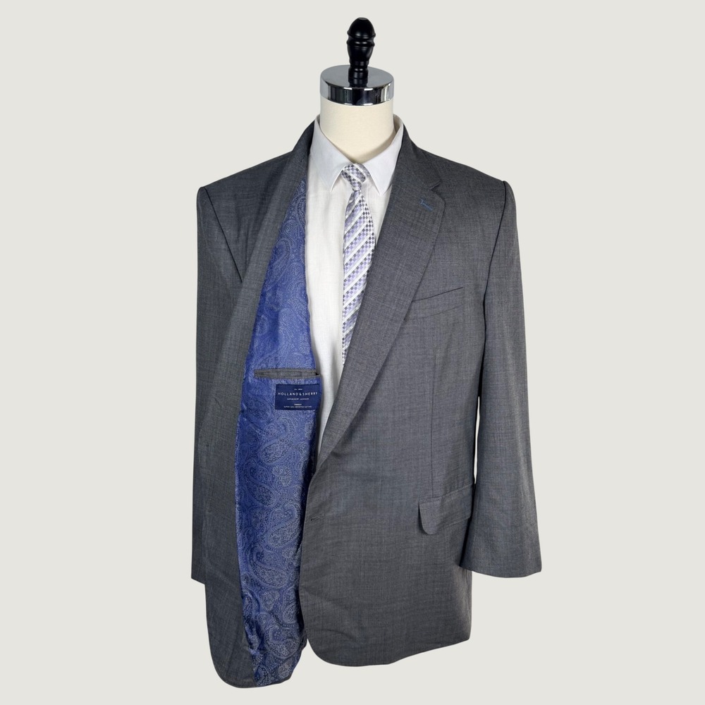 Holland & Sherry Blazer 54" Chest Long Super 120's Worsted Gray Paisley Lining